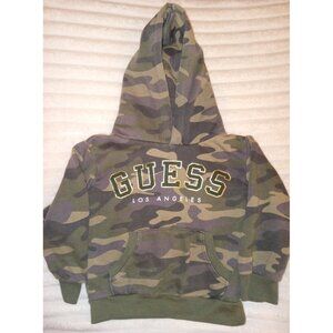 Guess Hoodie Sweater Boys Size Medium 5/6 Camouflage Green Gold Outline